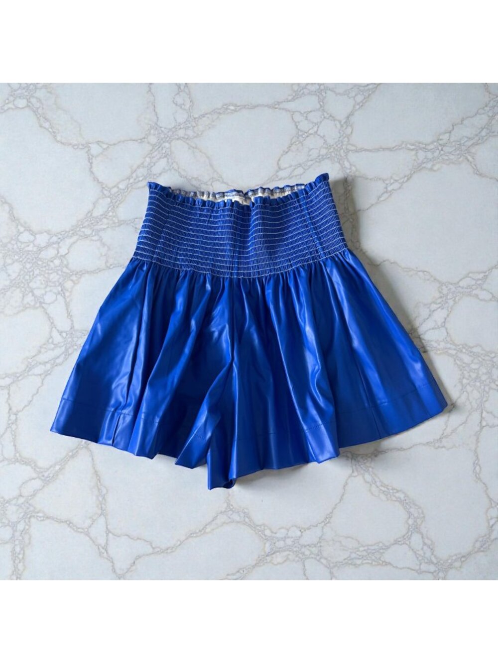 QUEEN OF SPARKLES Blue High Waist Smocked Leatherette Shorts Size Large